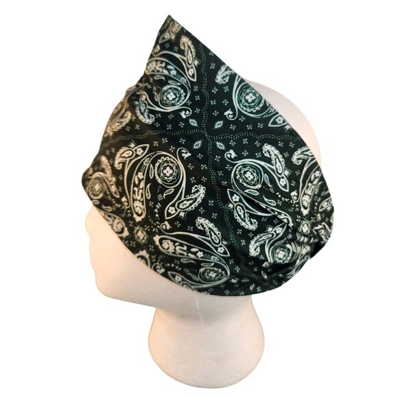 Green Paisley Knit Headwrap Hairband Soft Stretchy Headband Fabric Unisex Sweatb - Picture 1 of 5